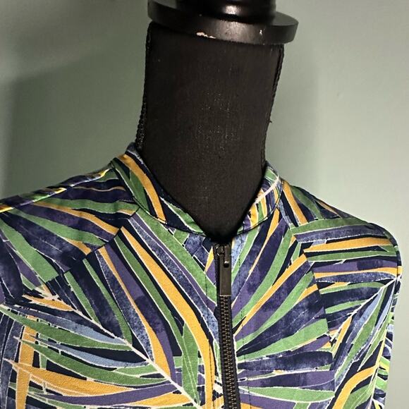 Halogen Tropical Palm Print Bomber Jacket – Blue, Green & Yellow - Picture 6 of 7